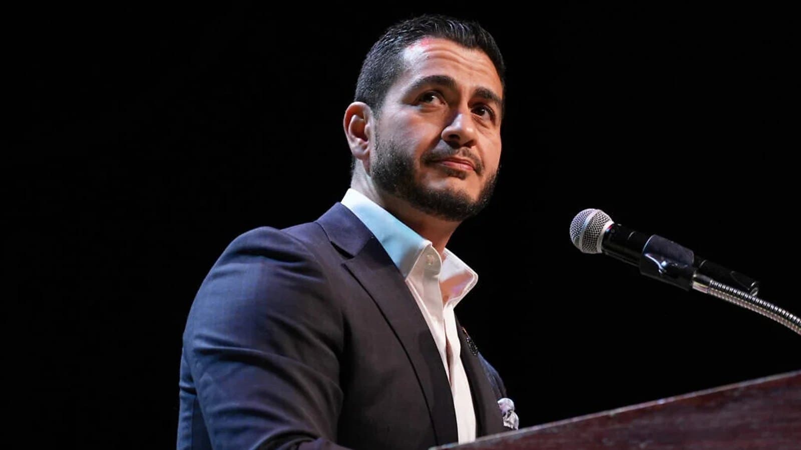 Abdul El-Sayed speaking at a lectern. File photograph.