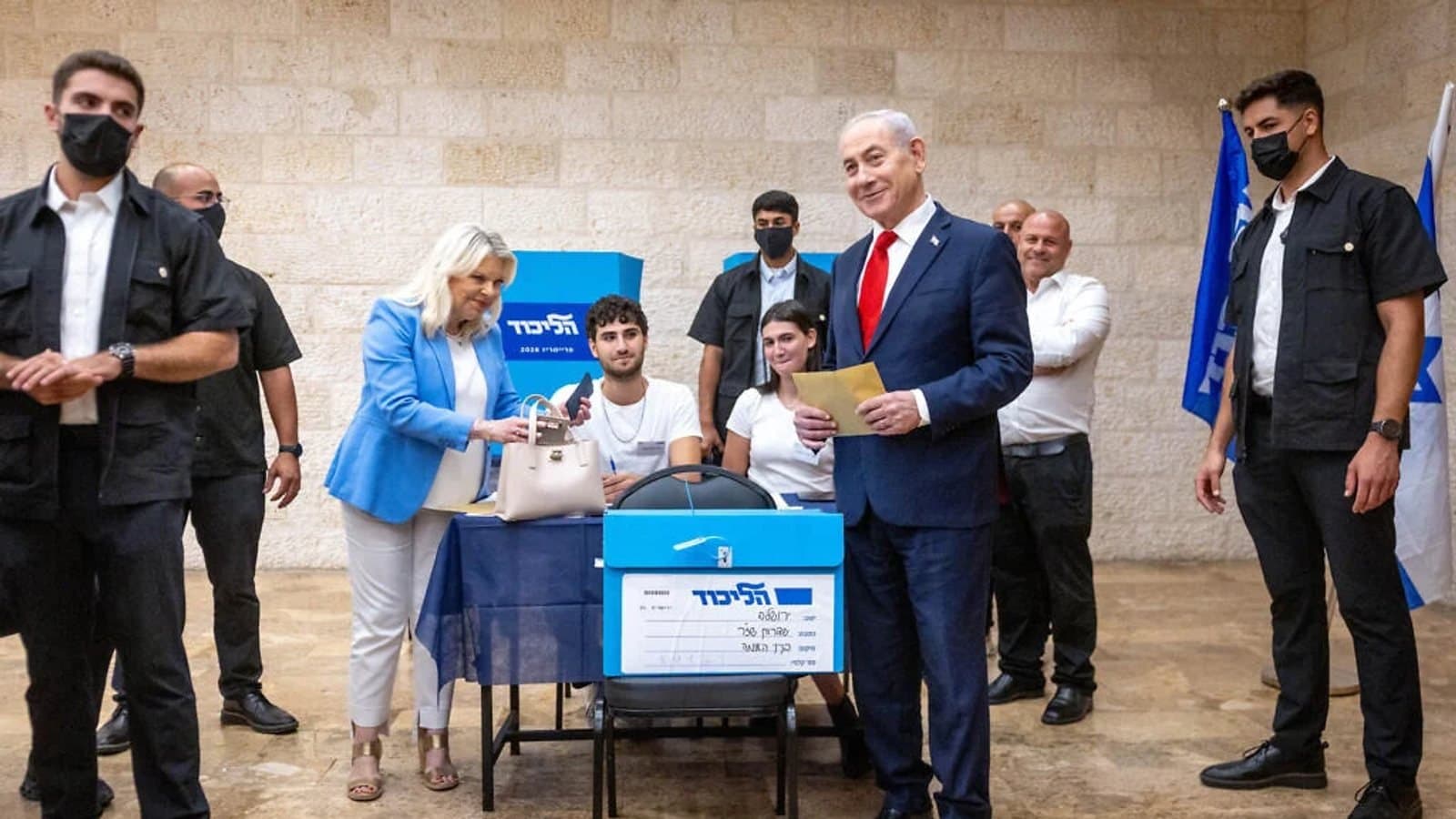 Benjamin Netanyahu casting his ballot at a Likud primary polling station in Jerusalem.