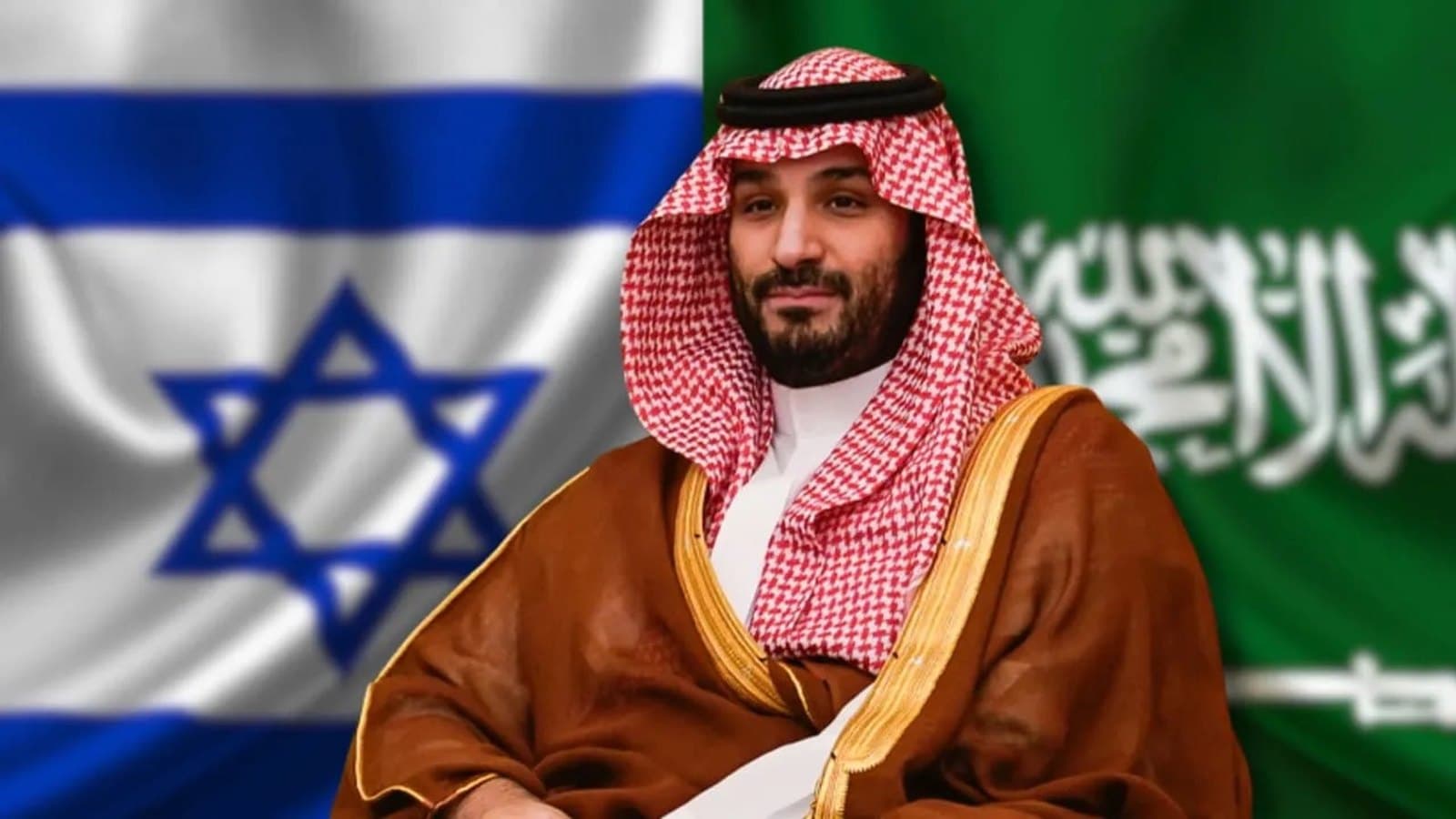 Composite portrait of Saudi Crown Prince Mohammed bin Salman set against the Israeli and Saudi national flags. תצלום ארכיון.