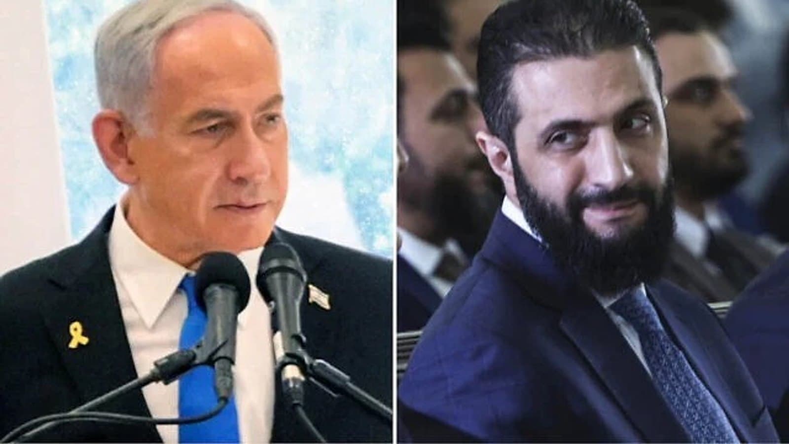 Side by side portraits of Prime Minister Netanyahu and Syrian President Ahmed al-Sharaa. תצלום ארכיון.